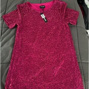 Steve Madden NWT Fuschia Pink Sequin Shirt Dress